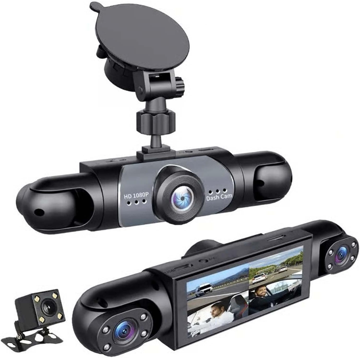 4-Channel Dash Cam 1080P WiFi App Control 64GB Card Night Vision Parking Mode