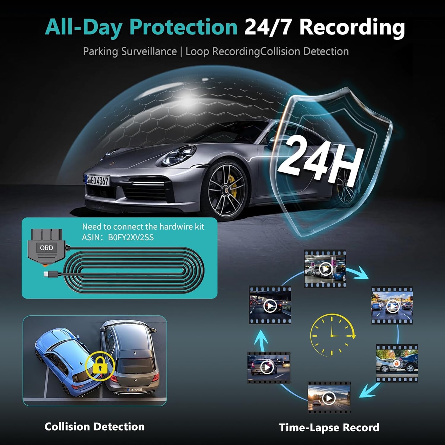4K Mirror Dash Cam,12″ Rear View Mirror Camera,Dash Cam Front & Rear 64GB Card