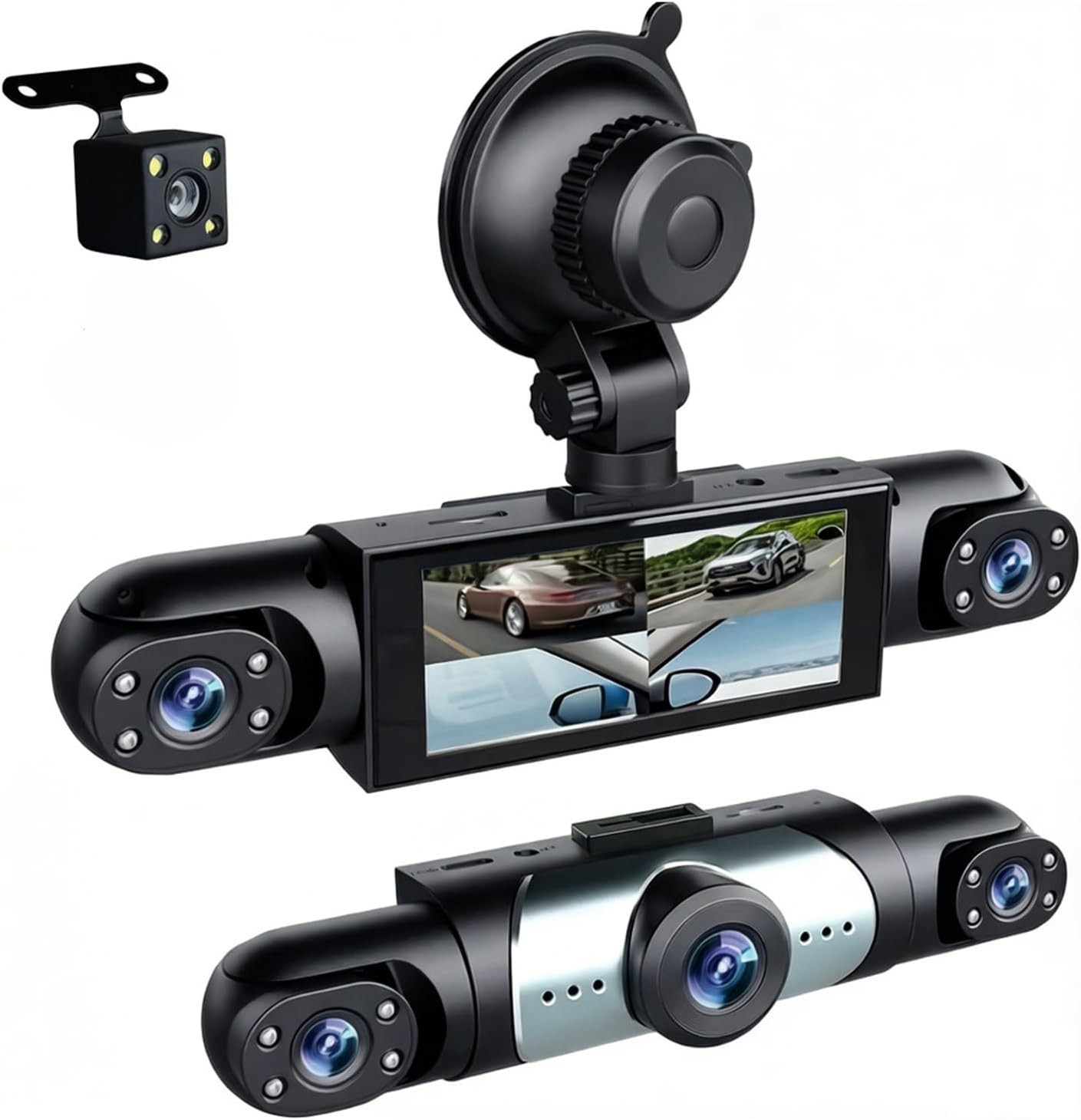 4-Channel Dash Cam 1080P WiFi App Control 64GB Card Night Vision Parking Mode