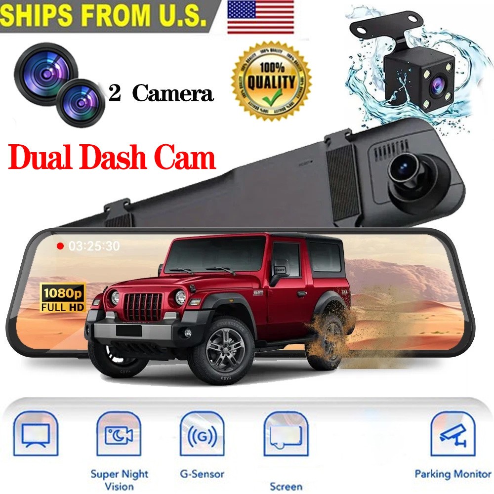 Dual Dash Cam Car Rear Mirror View Backup Dual Camera Night Vision +64GB Card US