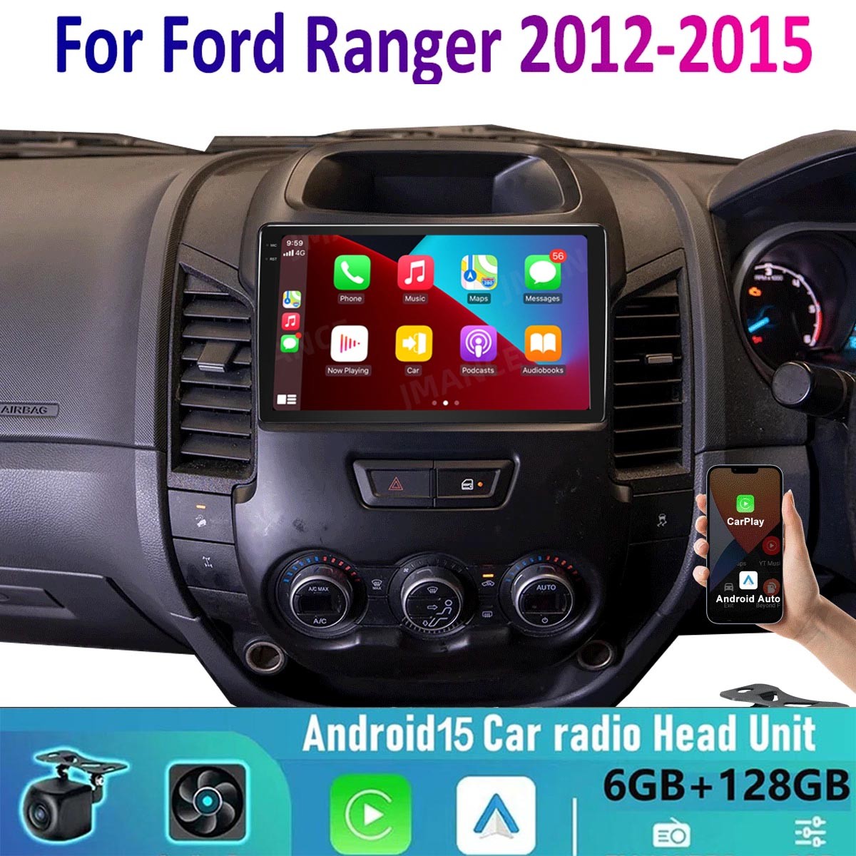 6+128GB Wireless Carplay Android auto For Ford Ranger 2012-2015 Upgrade kit BT