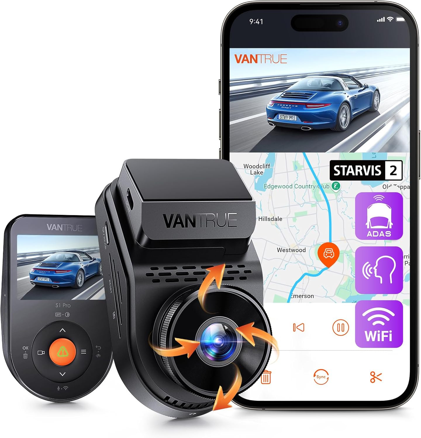 S1 Pro Dash Cam Front STARVIS 2, 2.7K Mini Dash Camera for Cars, ADAS, App Contr