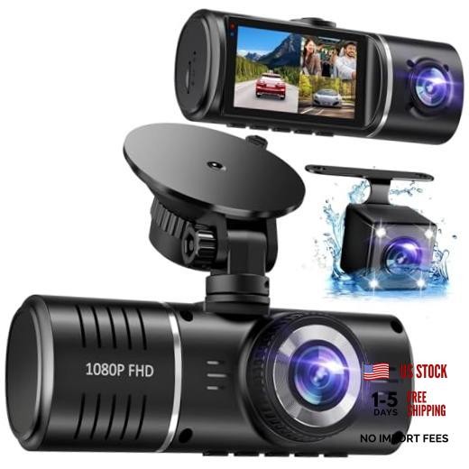 Dash Cam Front and Rear, 1080P Dash Camera for Cars, 3 Channel Car Camera Black