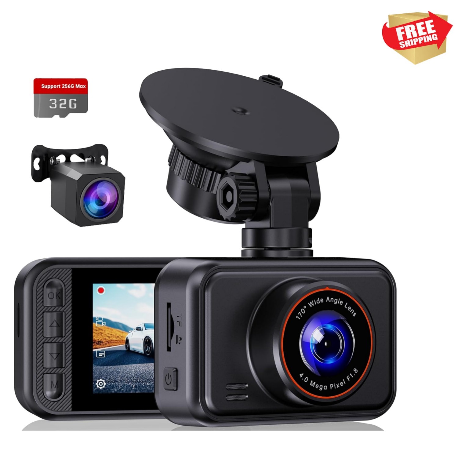 Professional 2.5K Dual Dash Cam with Loop Recording & 256GB Expansion Support