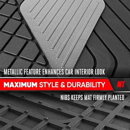 MetallicGuard Car Floor Mats Full Set – Durable Rubber Floor Black & Silver