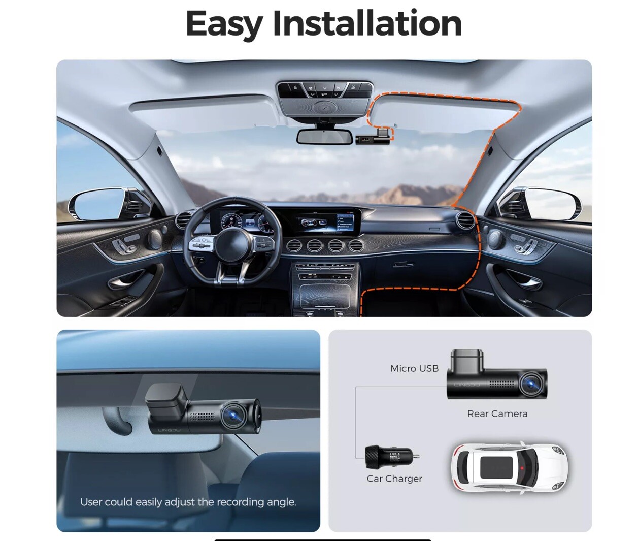 LINGDU 2K Dash Cam GPS WIFI 0.96″LCD Front Camera WDR Small Recorder