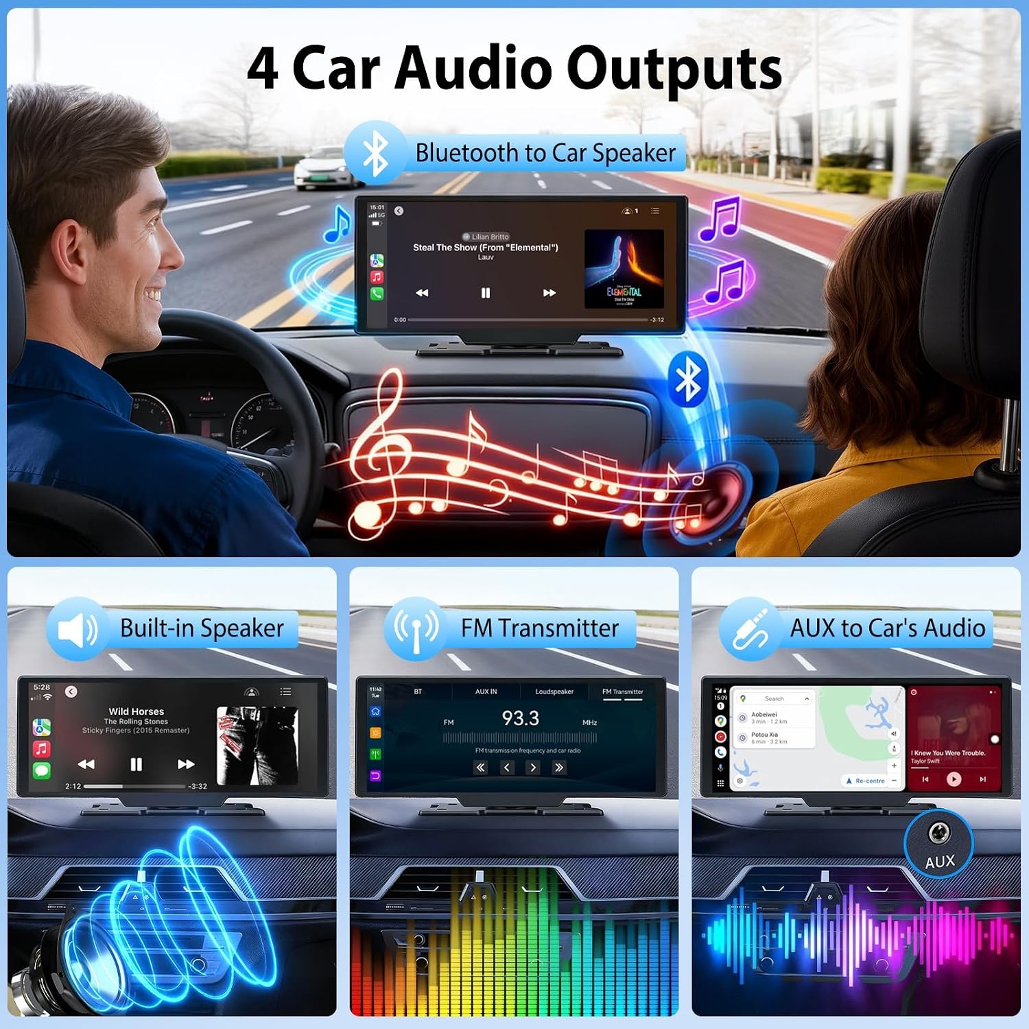 10.26in Wireless CarPlay Screen with 4K Dash Cam