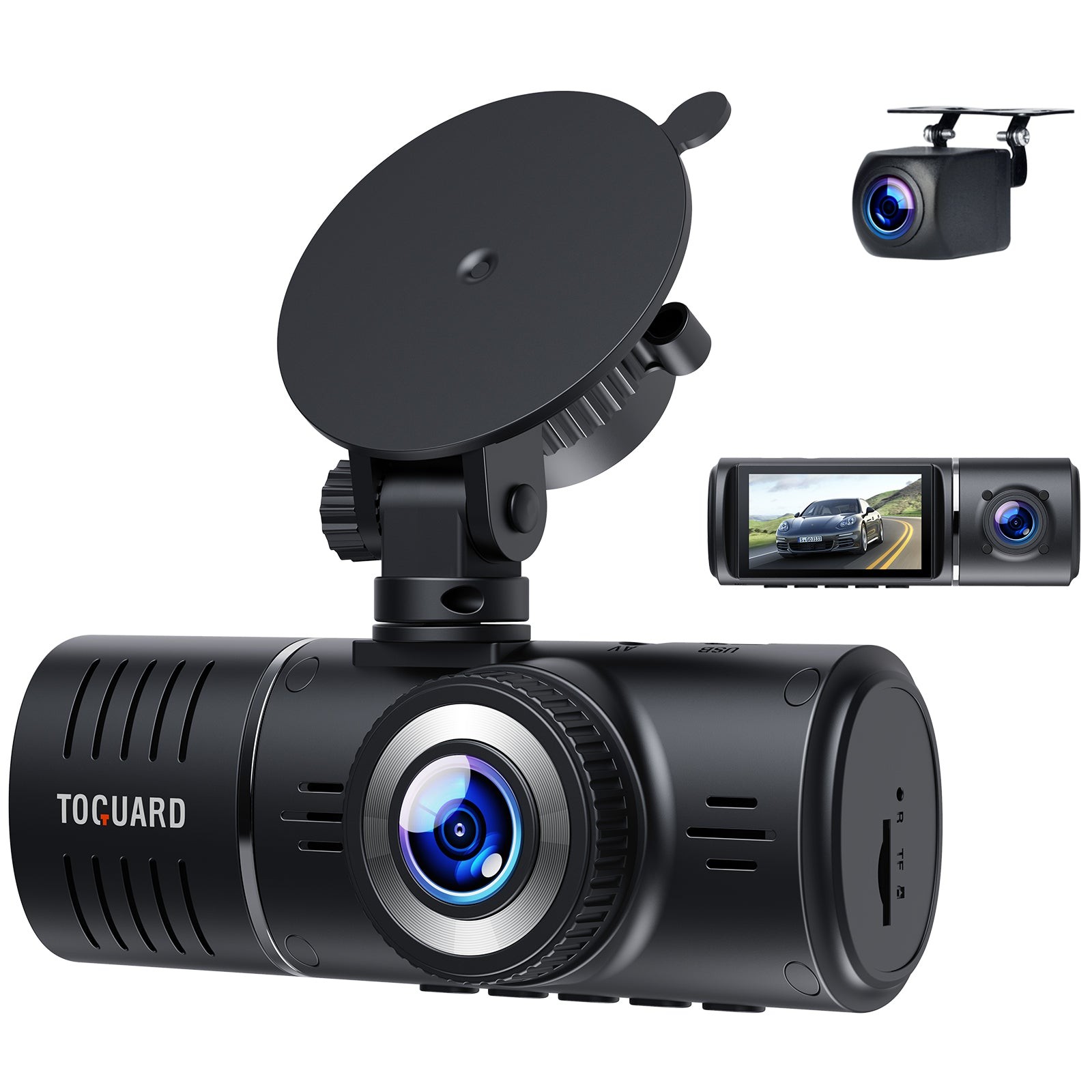 3CH Dash Cam 1080P 2.45″ Dash Cam Front Rear Inside Dash Camera Loop Recording