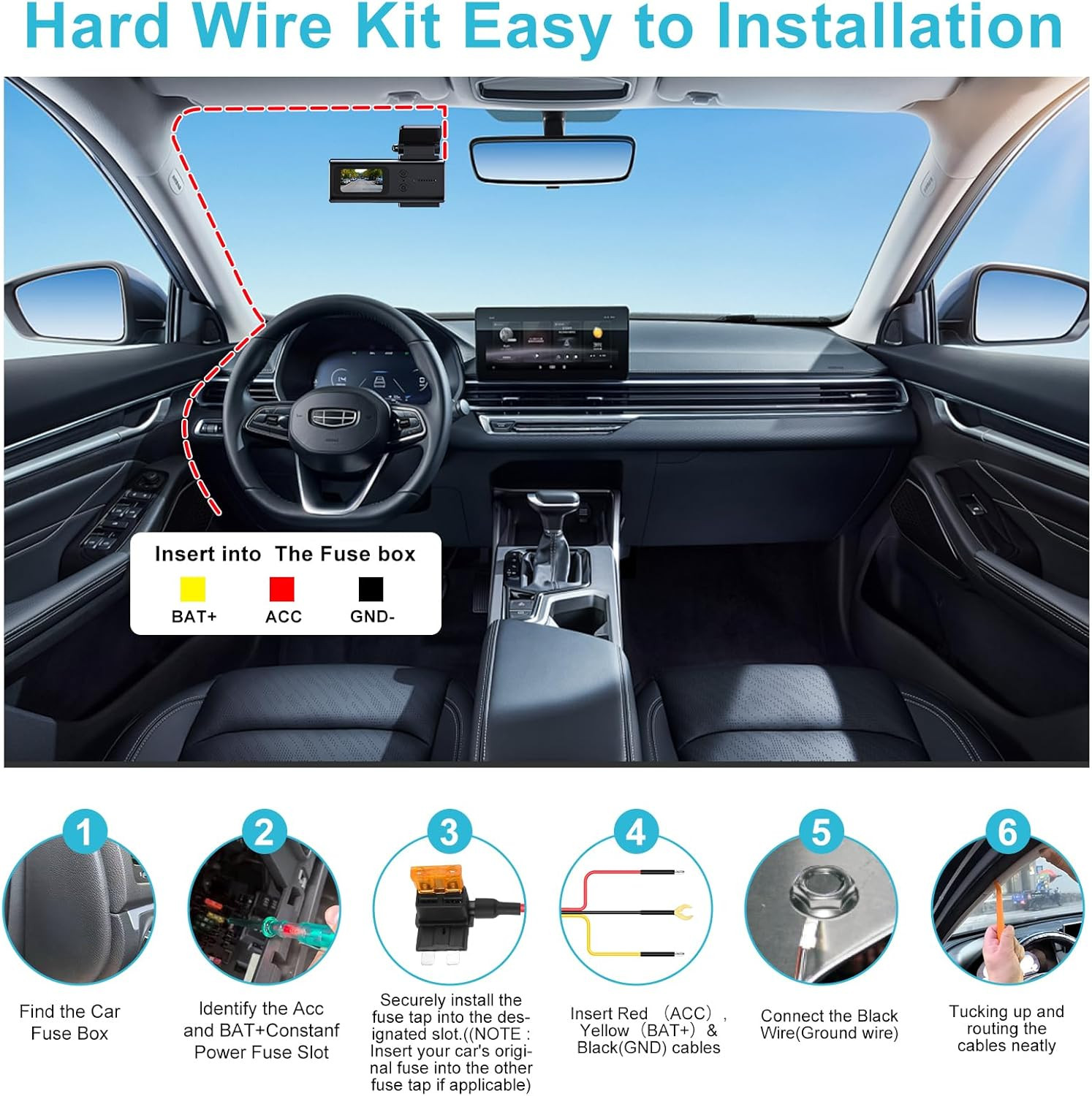 Dash Cam Hardwire Kit USB C, 12V-24V to 5V/3A Adapter Power Cable with Voltage D