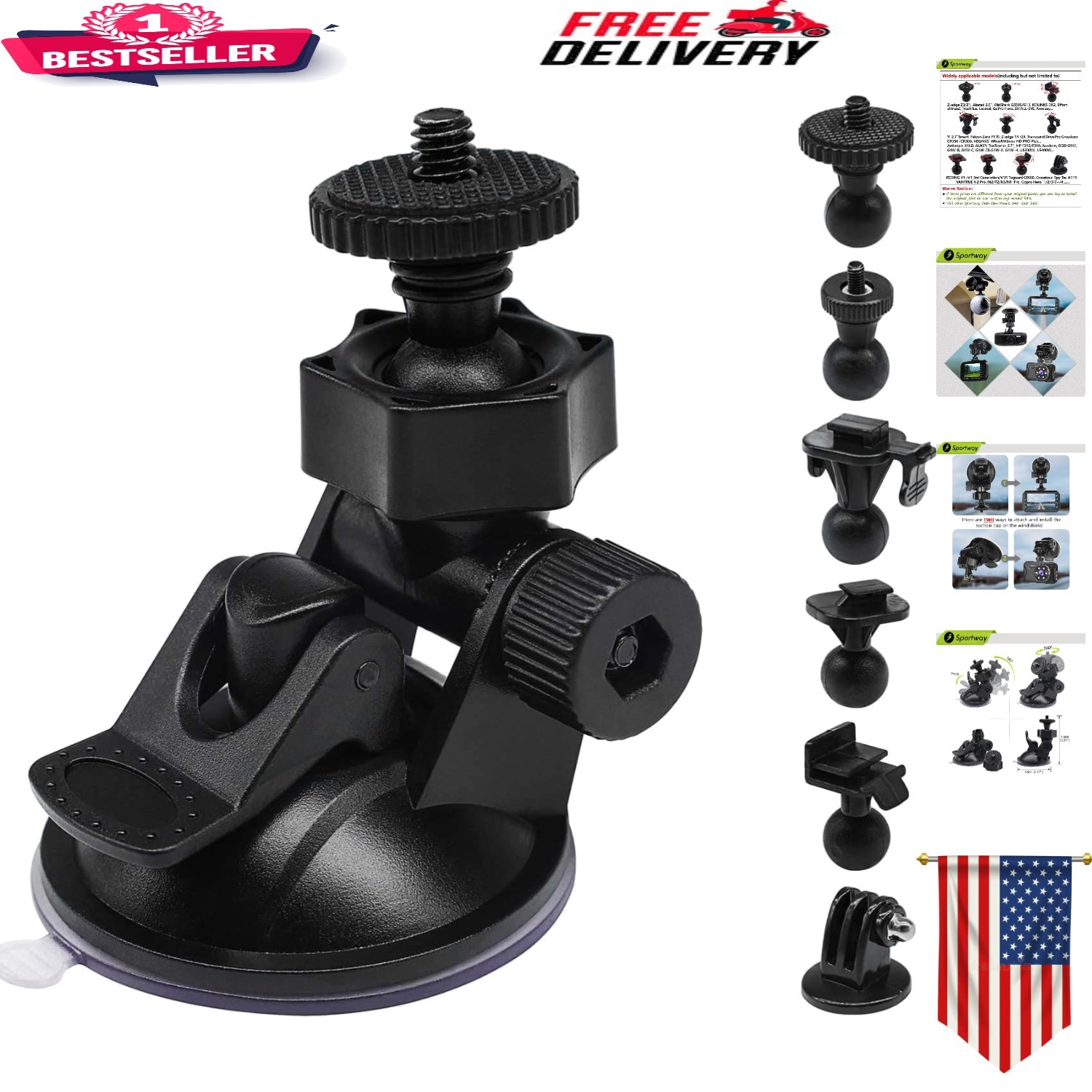 Universal Dash Cam Suction Mount with 10 Joints – 5kg Capacity, 360° Flexibility
