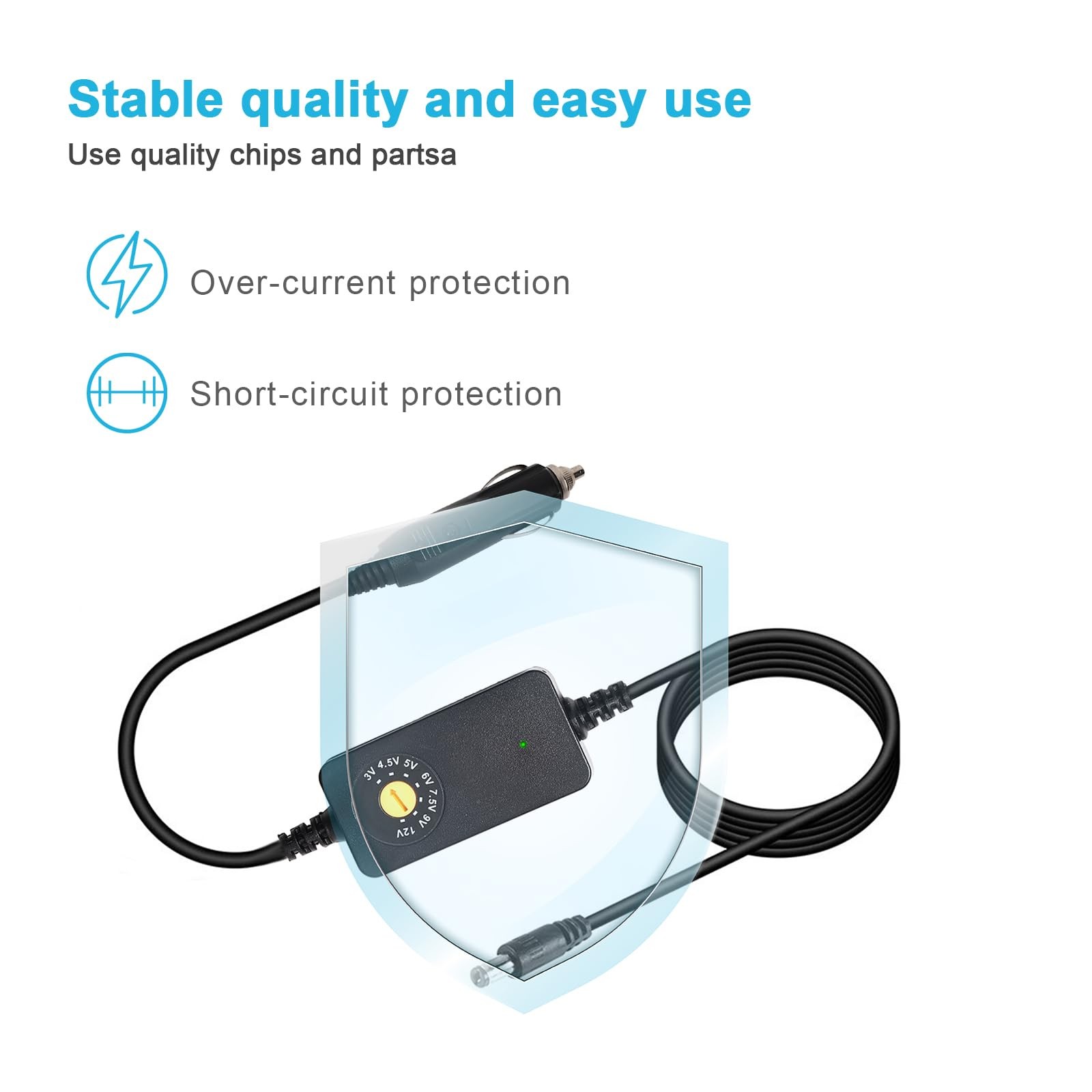 Adjustable Voltage Car Charger Adapter to DC Power Cable
