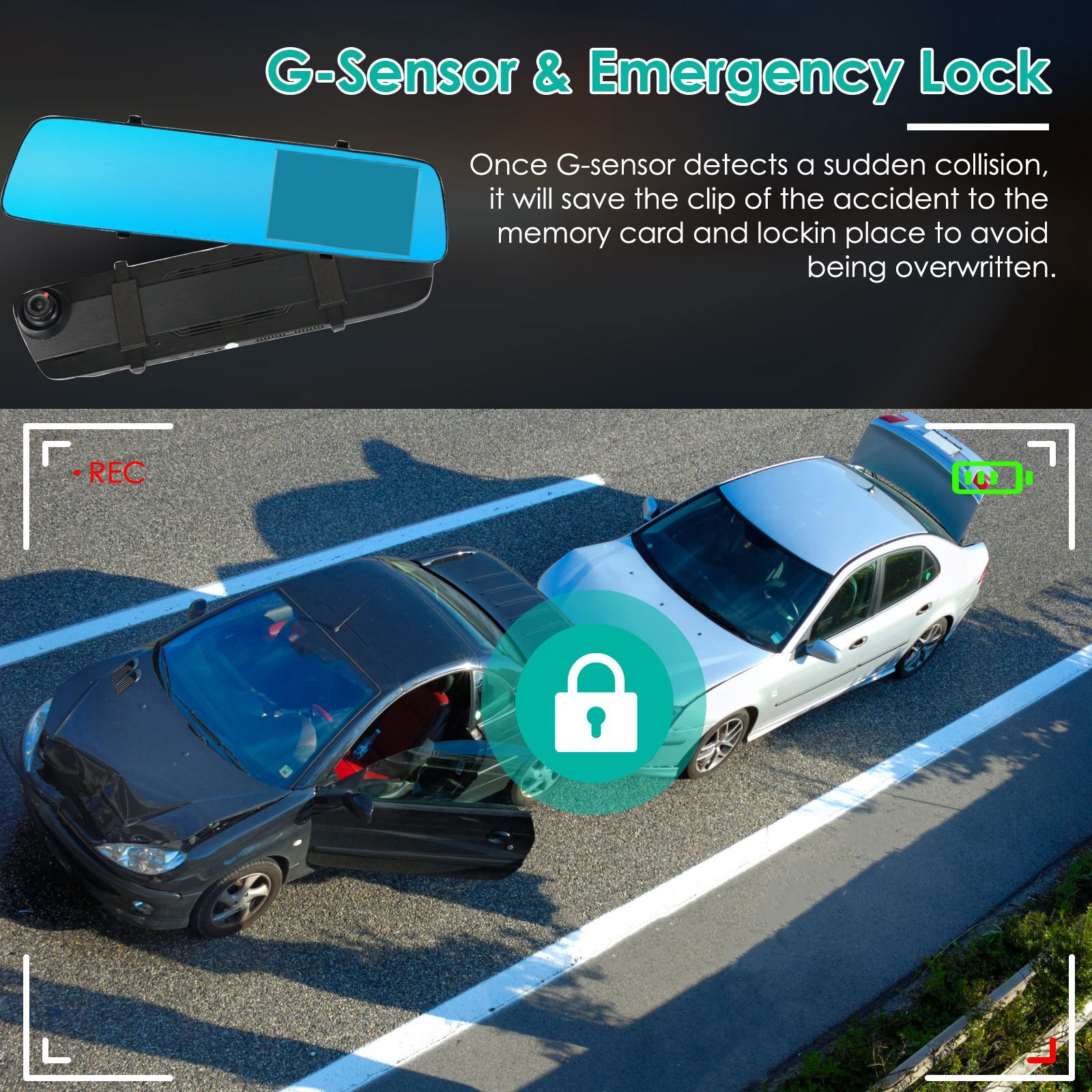 4.3″ Backup Camera Mirror Dual Lens G-sensor Dash Cam Front Rear View Reverse