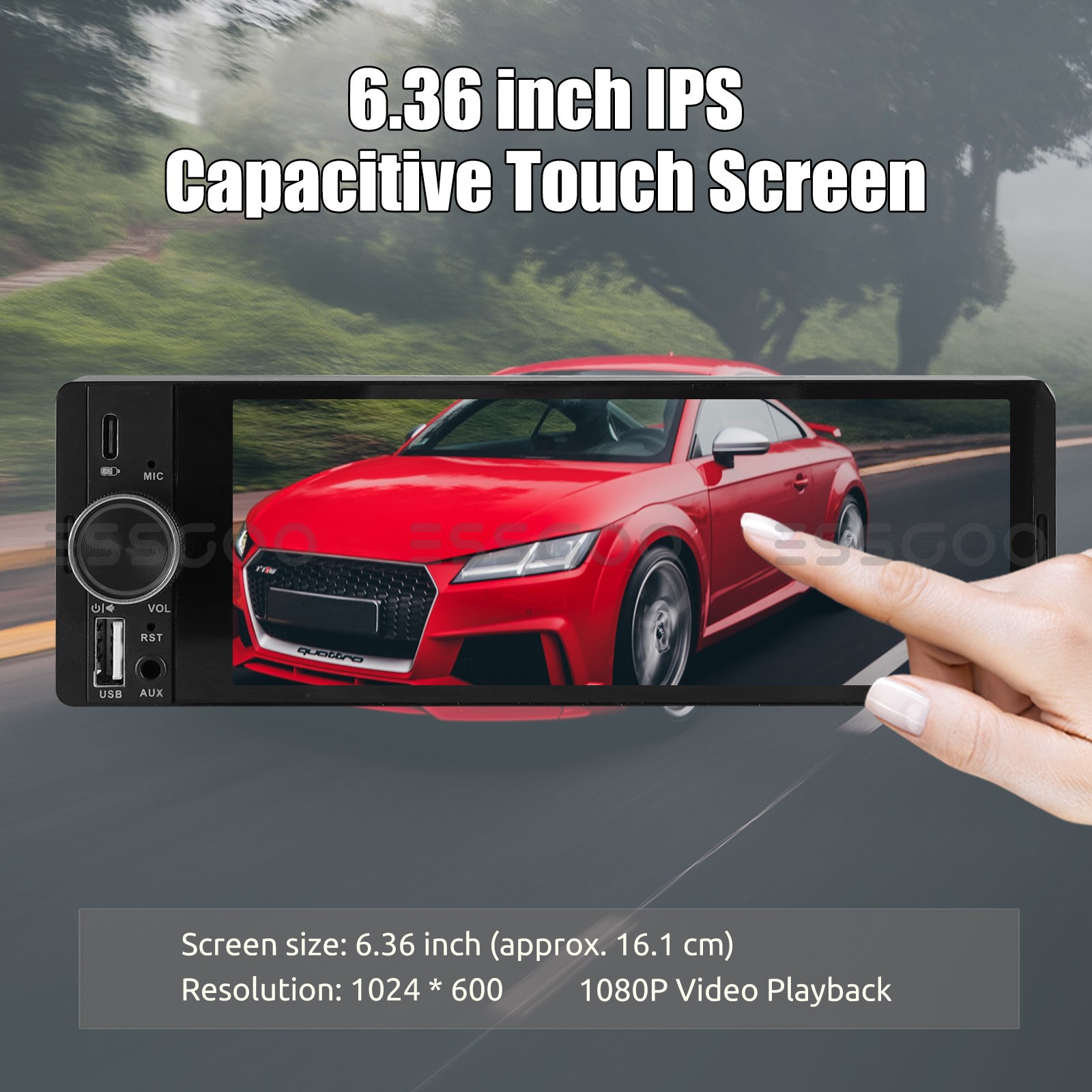 6.36″ Single Din Car Stereo Wireless CarPlay Android Auto Radio MP5 FM Bluetooth