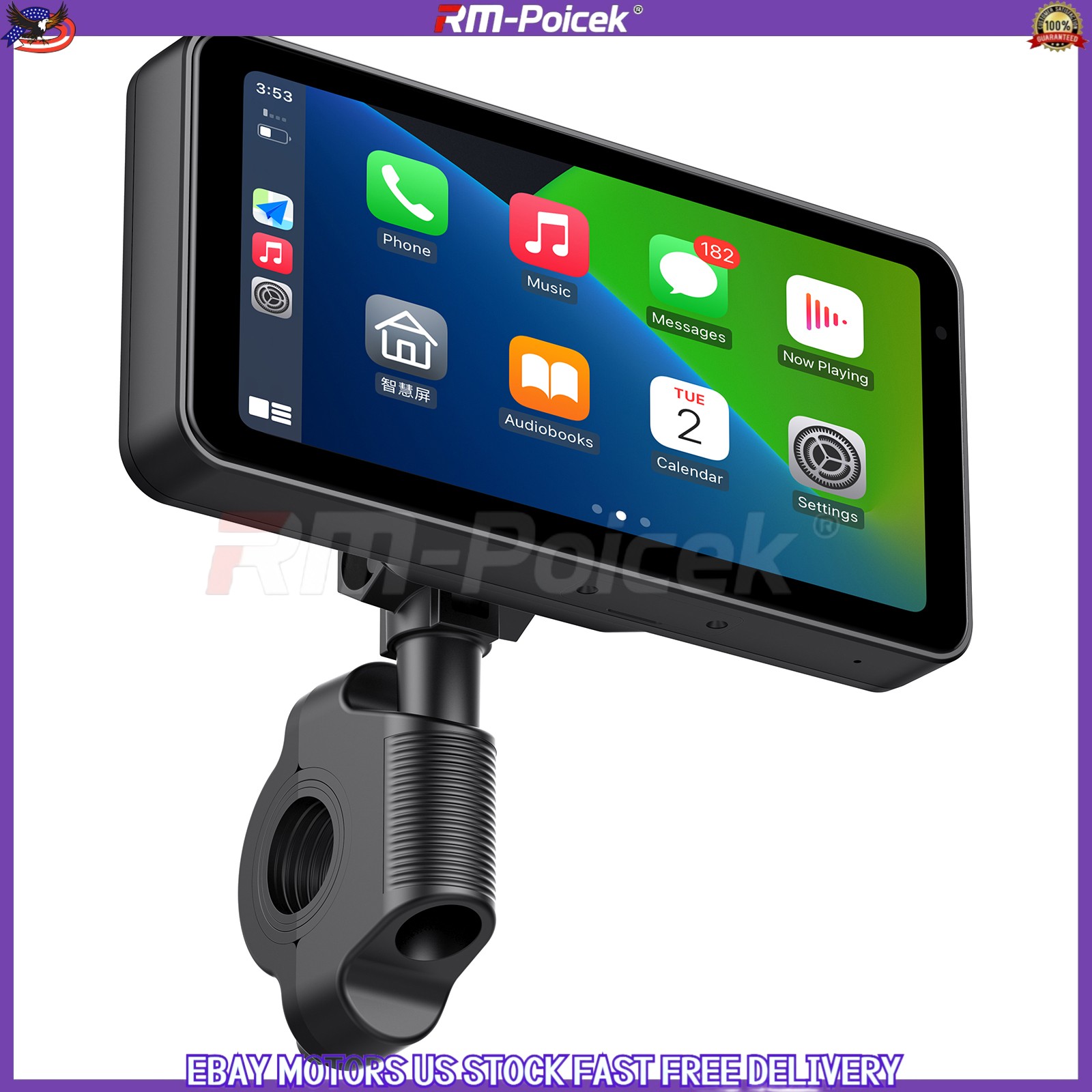 6.25″ Motorcycle GPS Navigator Wireless CarPlay Android Auto with HD Camera IP67