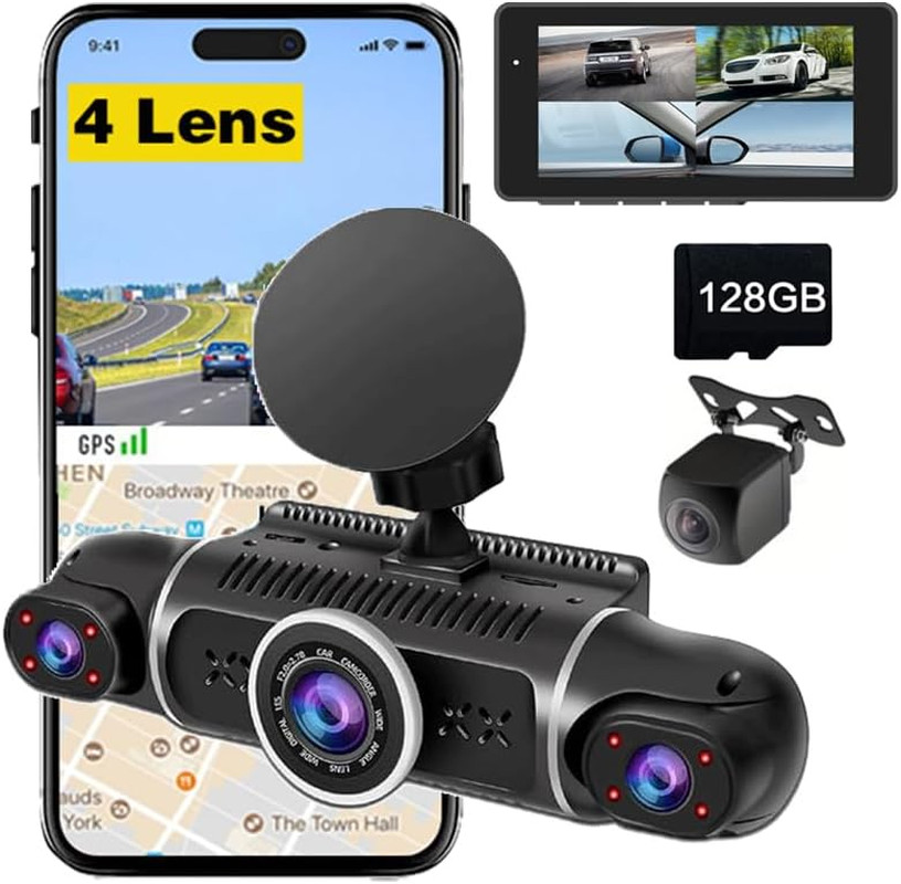 4 Cameras 1080P Dash Cam 4 Lens 3 Inch IPS Screen Car Black Box WiFi APP Control