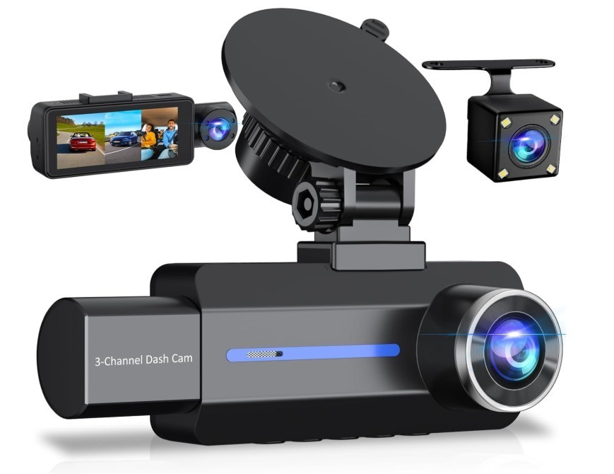 3-Channel Dash Cam Front, Rear & Interior Camera with 2.5K Recording