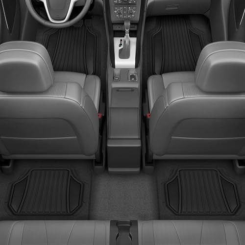 Rubber Car Floor Mats – Durable, All Weather Protection – Black & Gloss Black