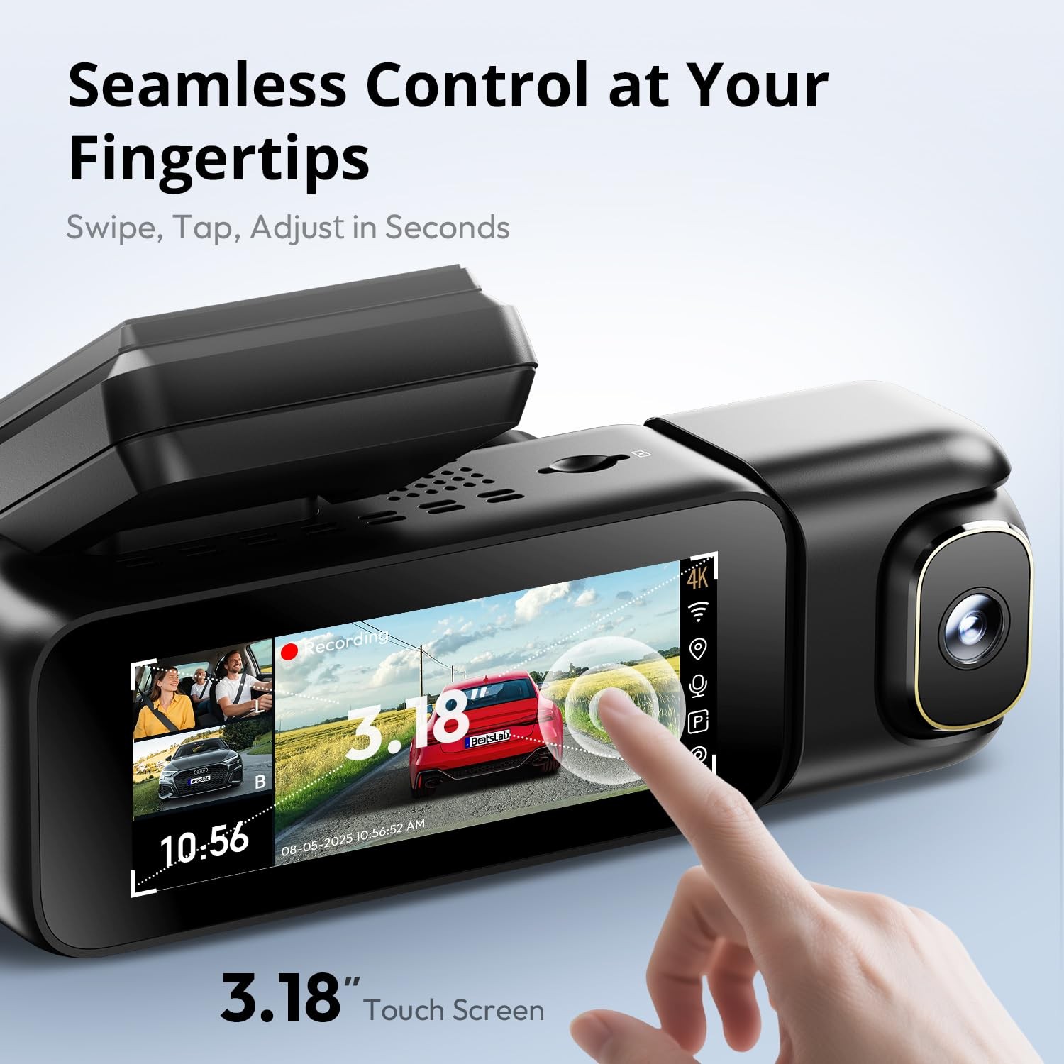 G980H 4K 3-Channel Dash Cam Front Rear Inside, 360° Full Coverage, 3.18″ Touc…