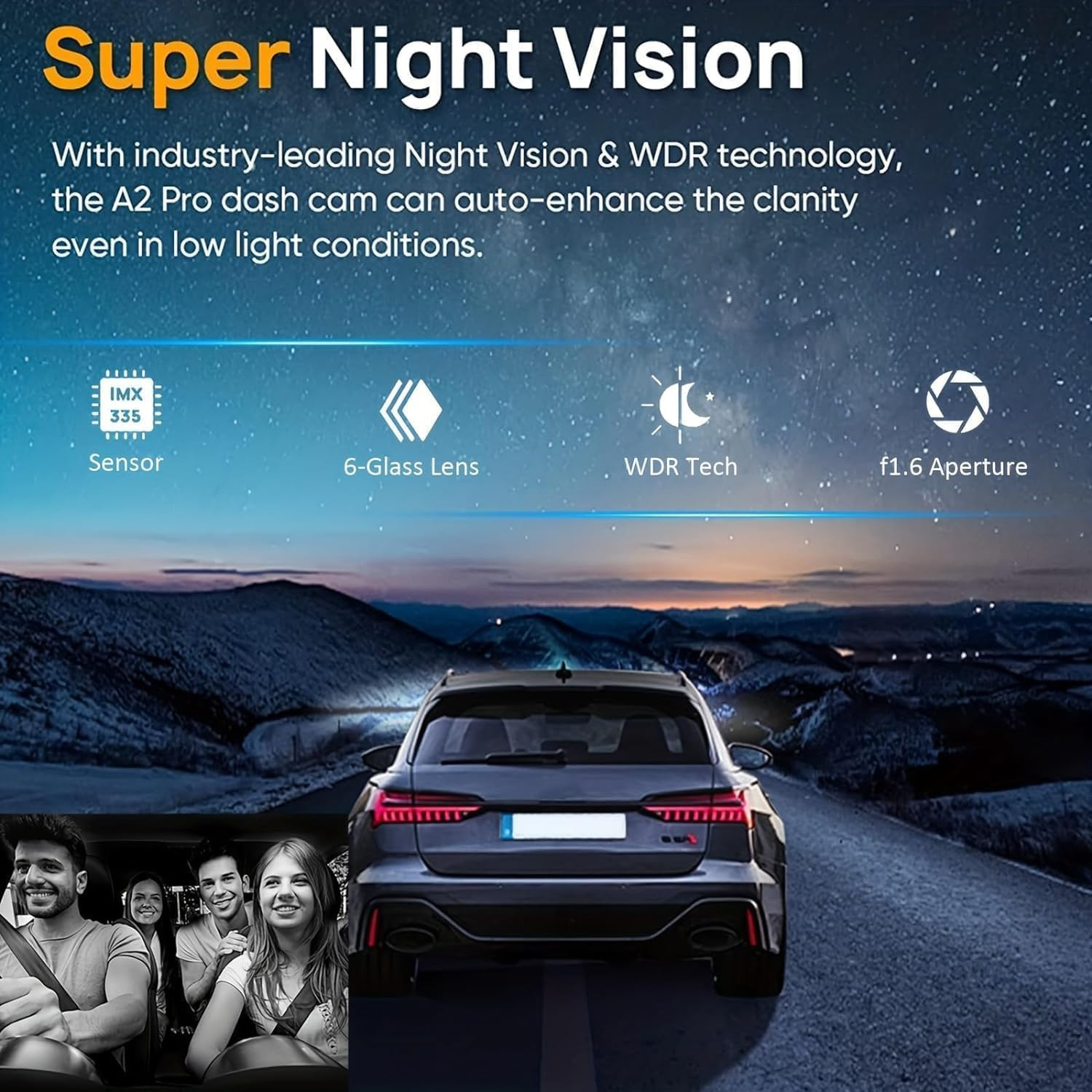 Camara Auto Frontal e Interior Dashcam 64GB Vision Nocturna G Sensor Grabacion