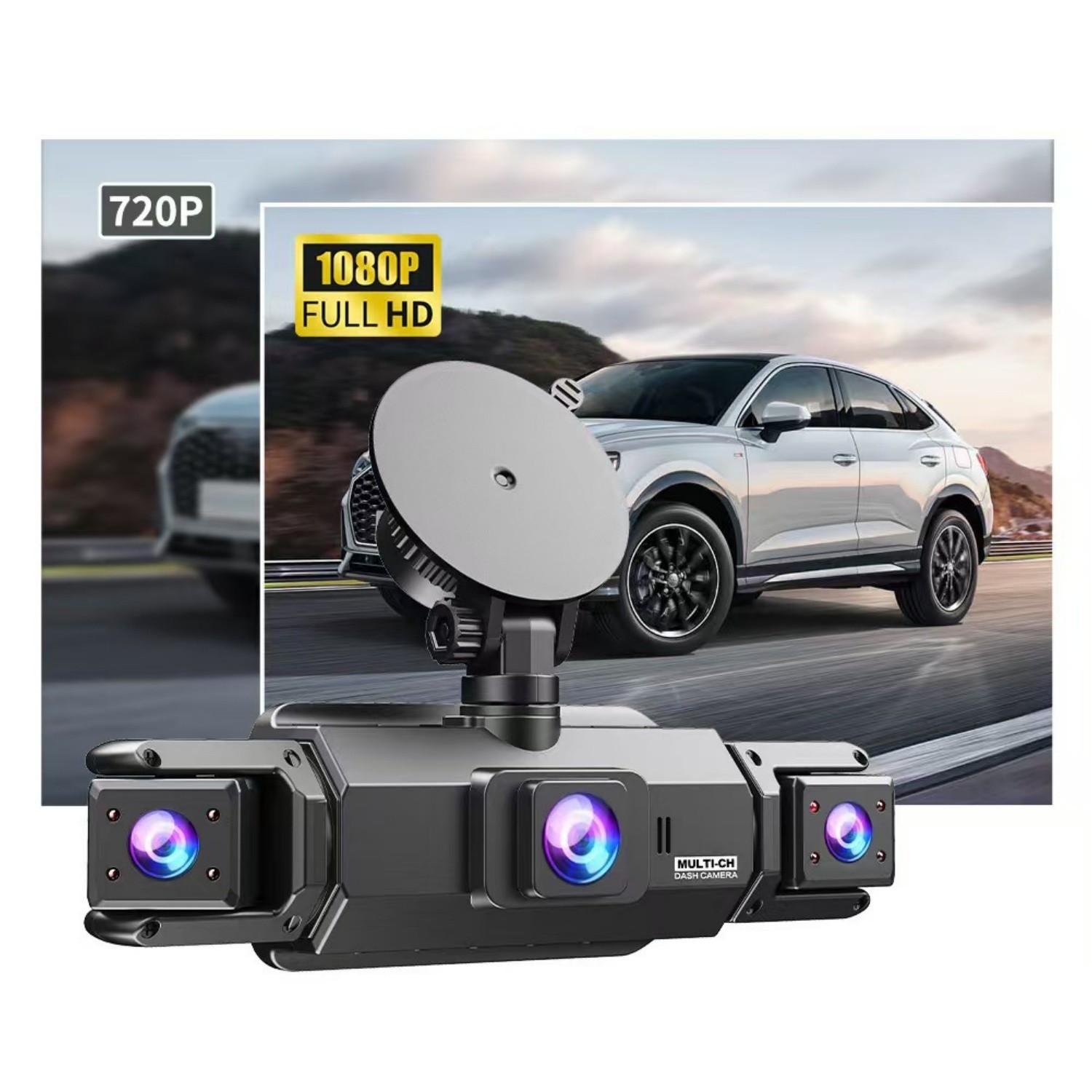 360 Degree View 4 Channel Dash Cam Front and Rear Inside Left Right, Dash Camera
