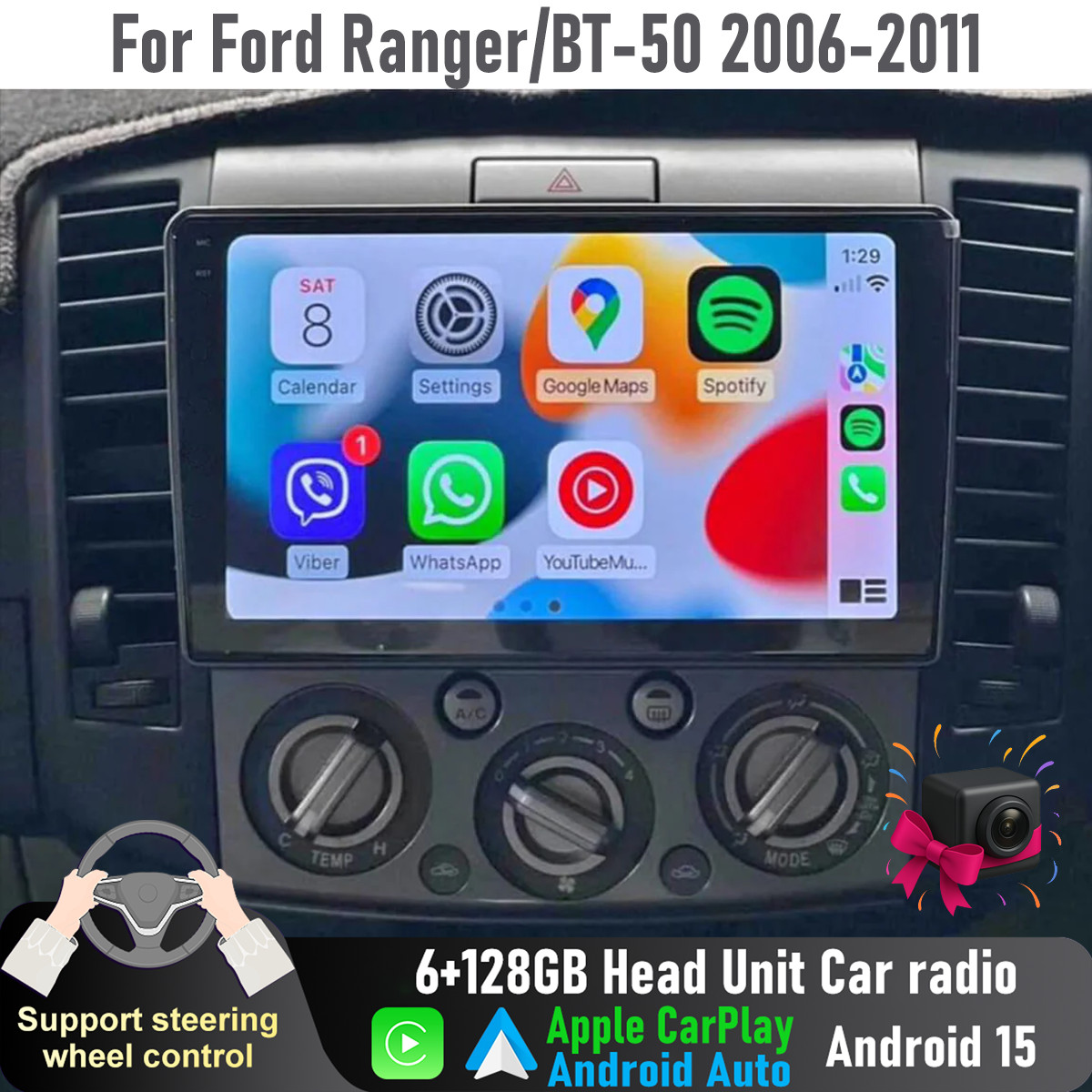 9” Apple CarPlay Auto 6+128GB Head Unit Car radio For Ford Ranger/BT-50 2006-11