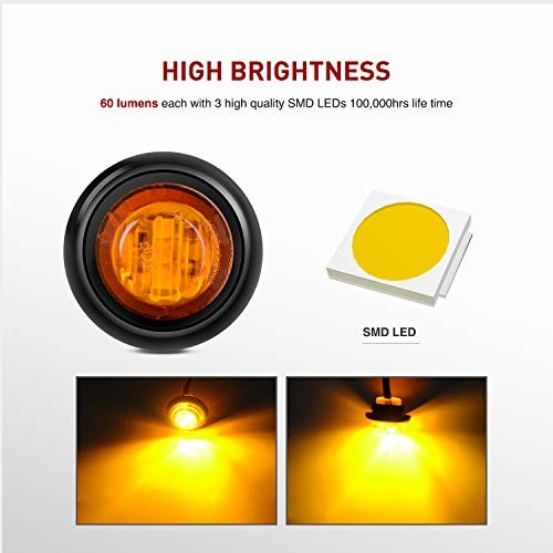 TL-03 10 PCS 3/4” Round Clearance LED Front Rear Side Indicator Amber 10Pcs
