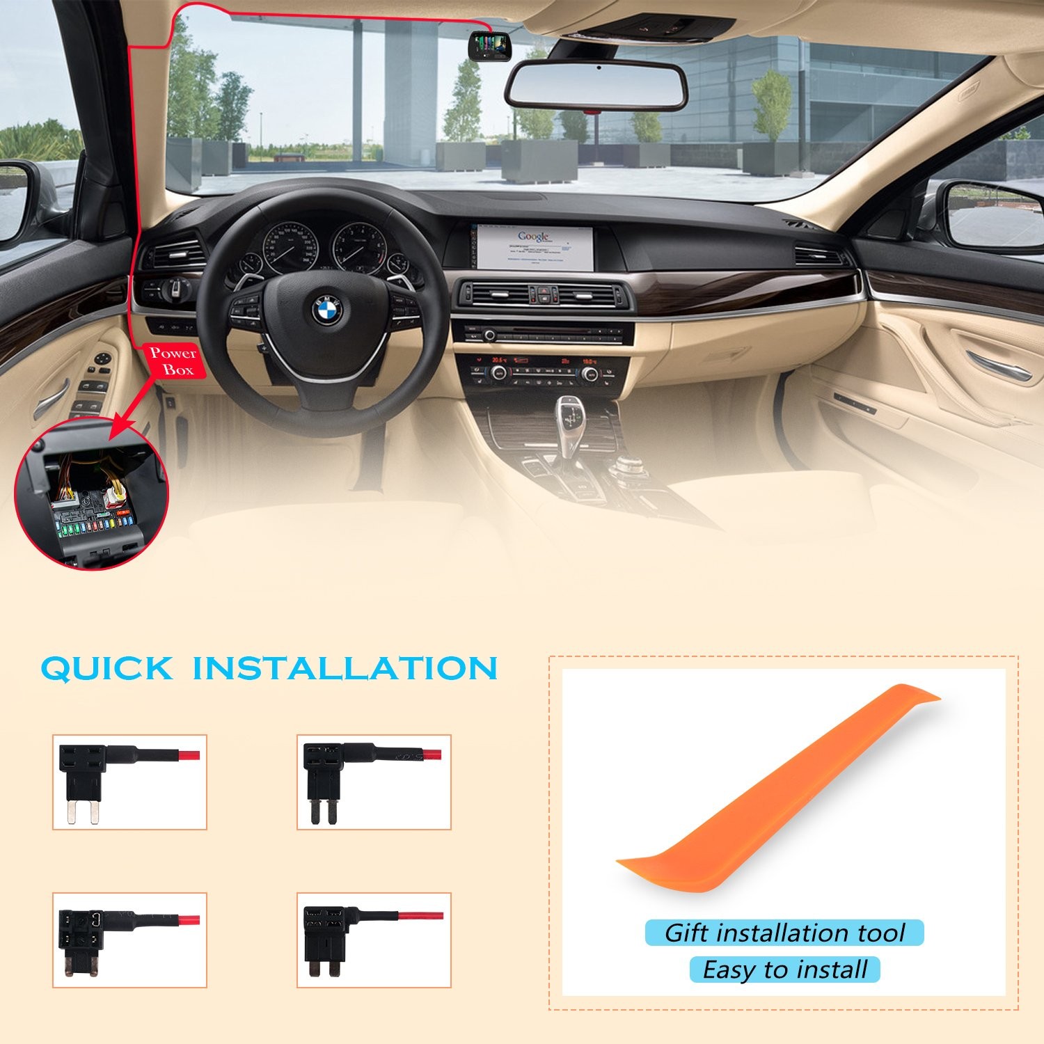 Kit de Cableado en Duro para Dash Cam Mini USB y Fusible para Cámara de Tablero