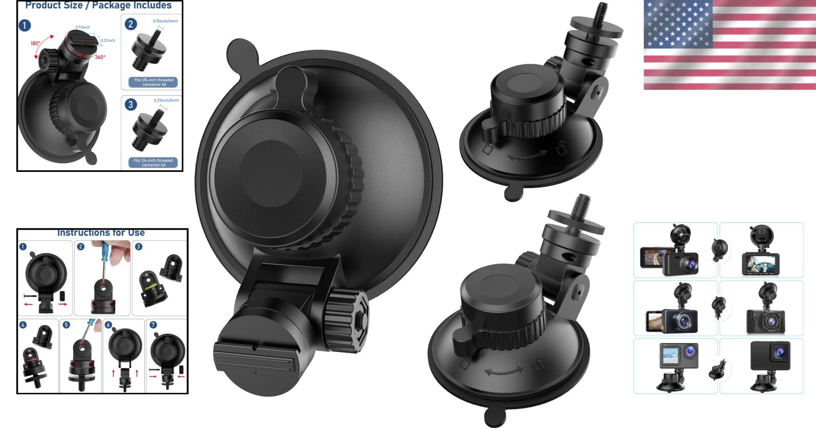 Ultimate Dashboard and Windshield Mount for Dash Cams, DVRs & Action Cameras