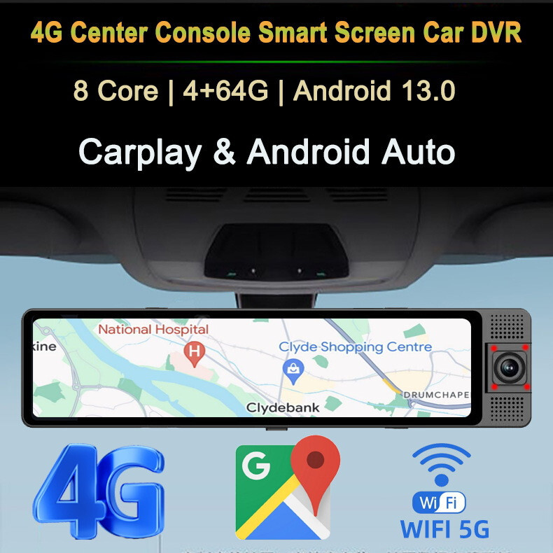 3 Lens Rearview Mirror Dash Camera Driving Recorder For Carplay GPS Navigation