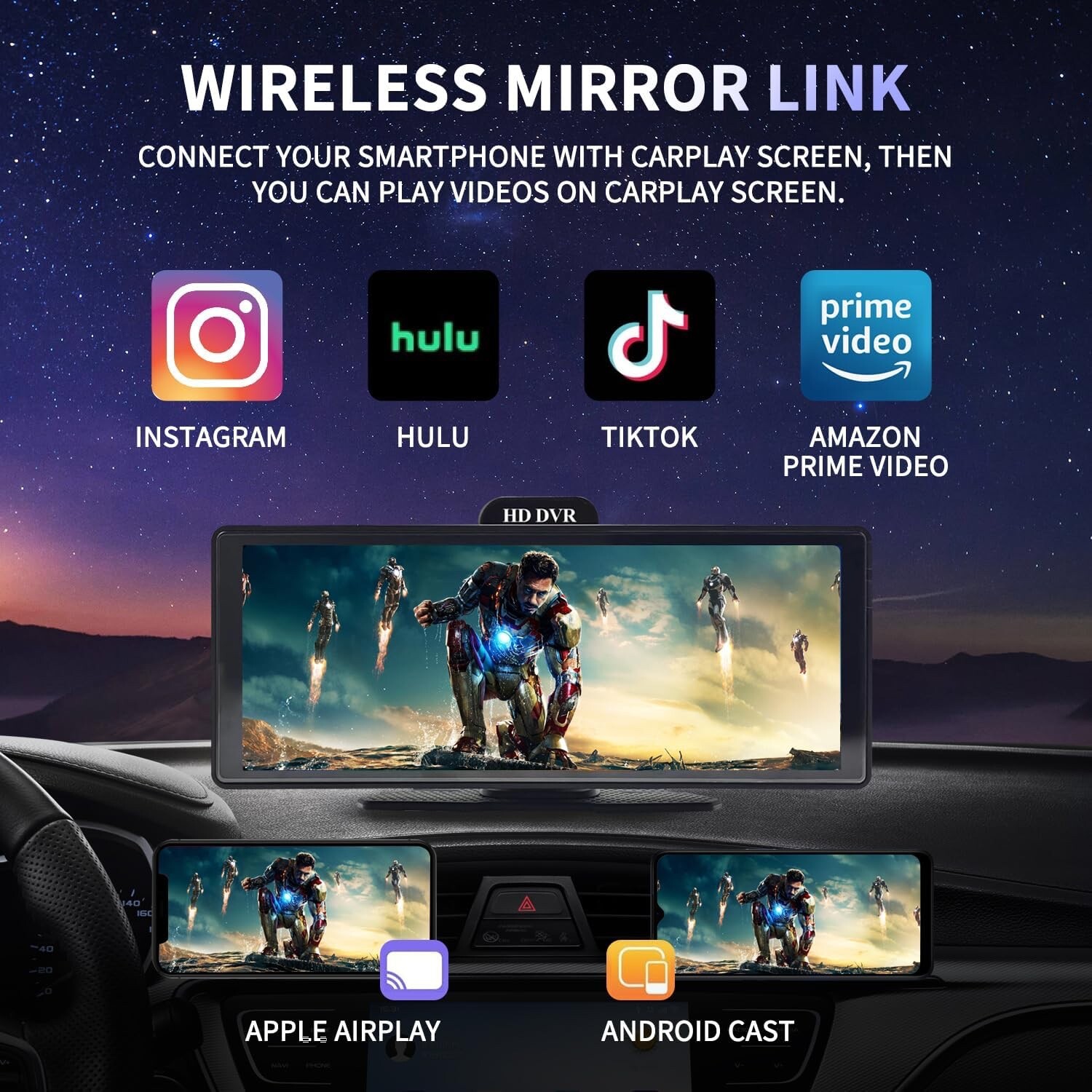 TOEEKLSA Car Play Screen for Car with Dash Cam