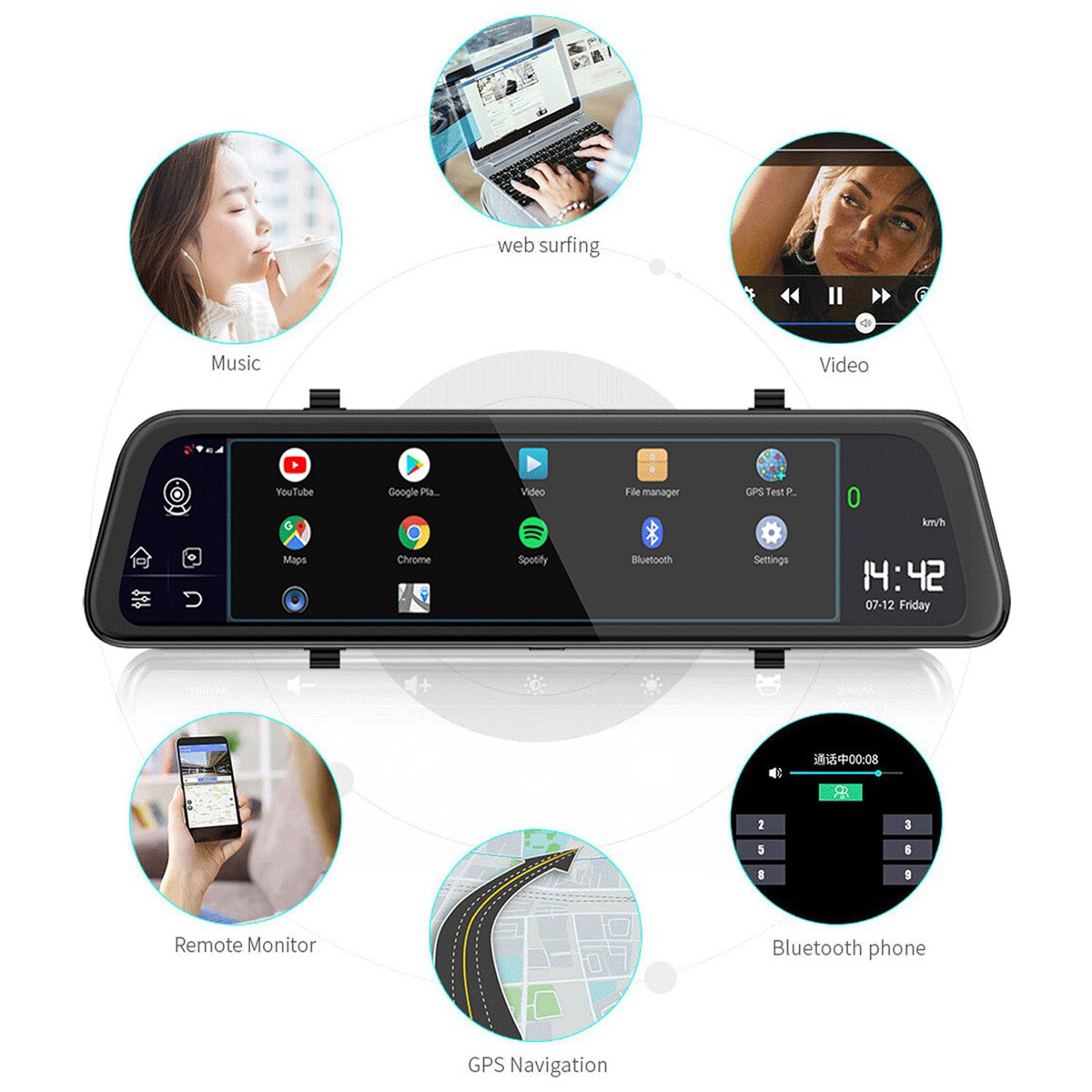 wifi Car DVR 10″IPS Touch 4G backup Mirror DVR Android ADAS GPS Navi FHD 1080P