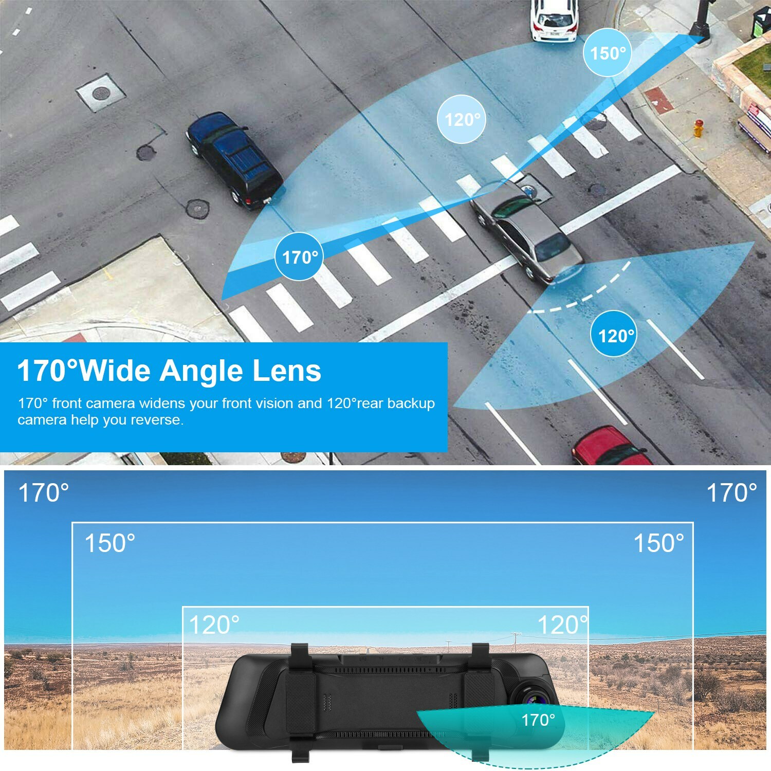 10″ HD 1080P Dual Lens Car DVR Dash Cam Video Camera G Sensor Night Vision
