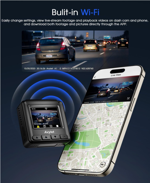 Cámara de salpicadero WiFi 2K, compatible con GPS externo, cámara frontal NEW