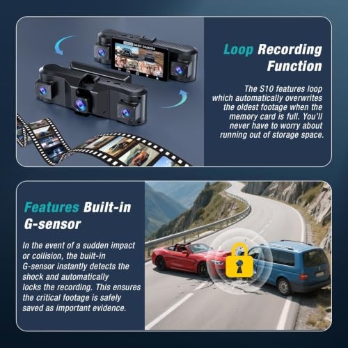 4 Channel 360° Dash Cam Front and Rear Inside with 5GHz WiFi 64GB Flat Black