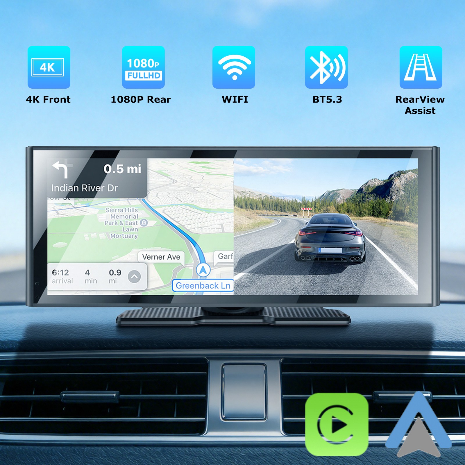 Wireless Carplay Screen for Car 10″ Portable Car Touch Screen for Apple Carplay