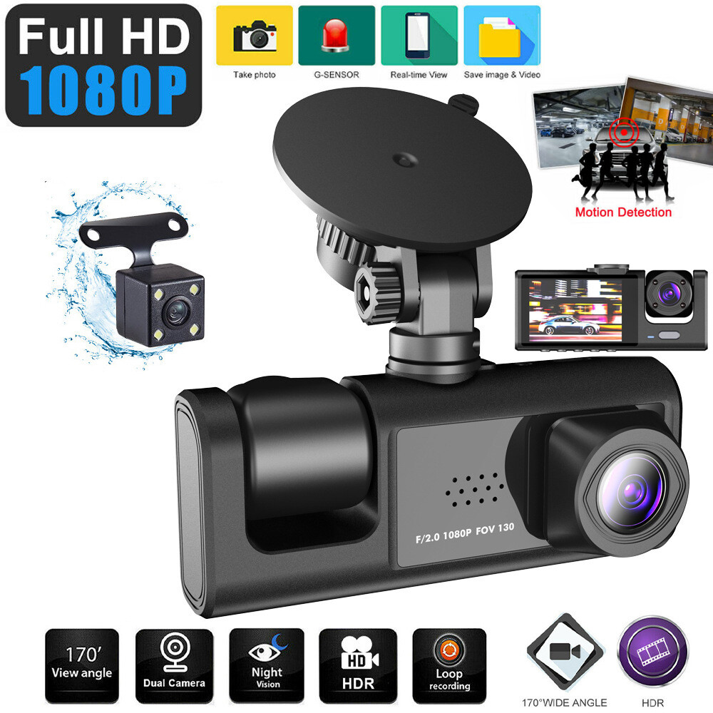 1080P Camaras De Seguridad 3Lens Grabadora Para Carro Frontal Trasera Dentro 32G