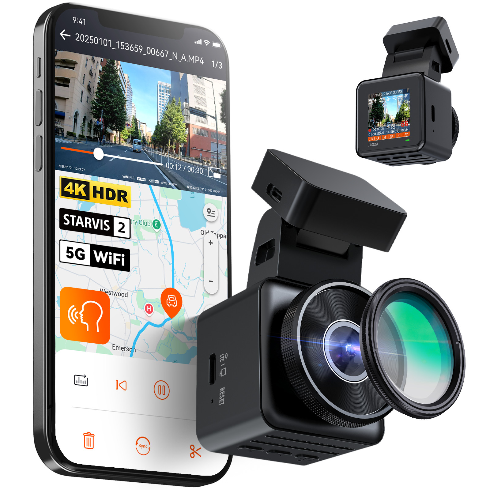 Vantrue E1 Pro Mini Dash Cam 4K Front Camera STARVIS 2 WiFi GPS Voice Control