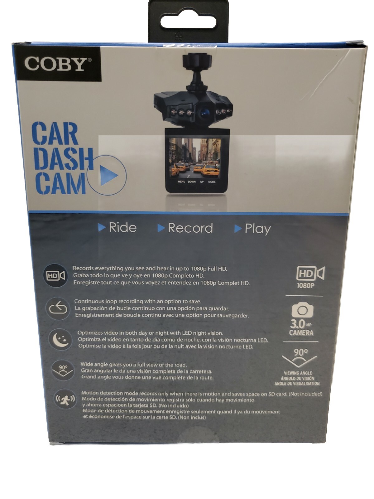 Coby DCS404 2.5″ Swivel Screen 1080p Car Dash Cam and DVR w/Night Vision – New