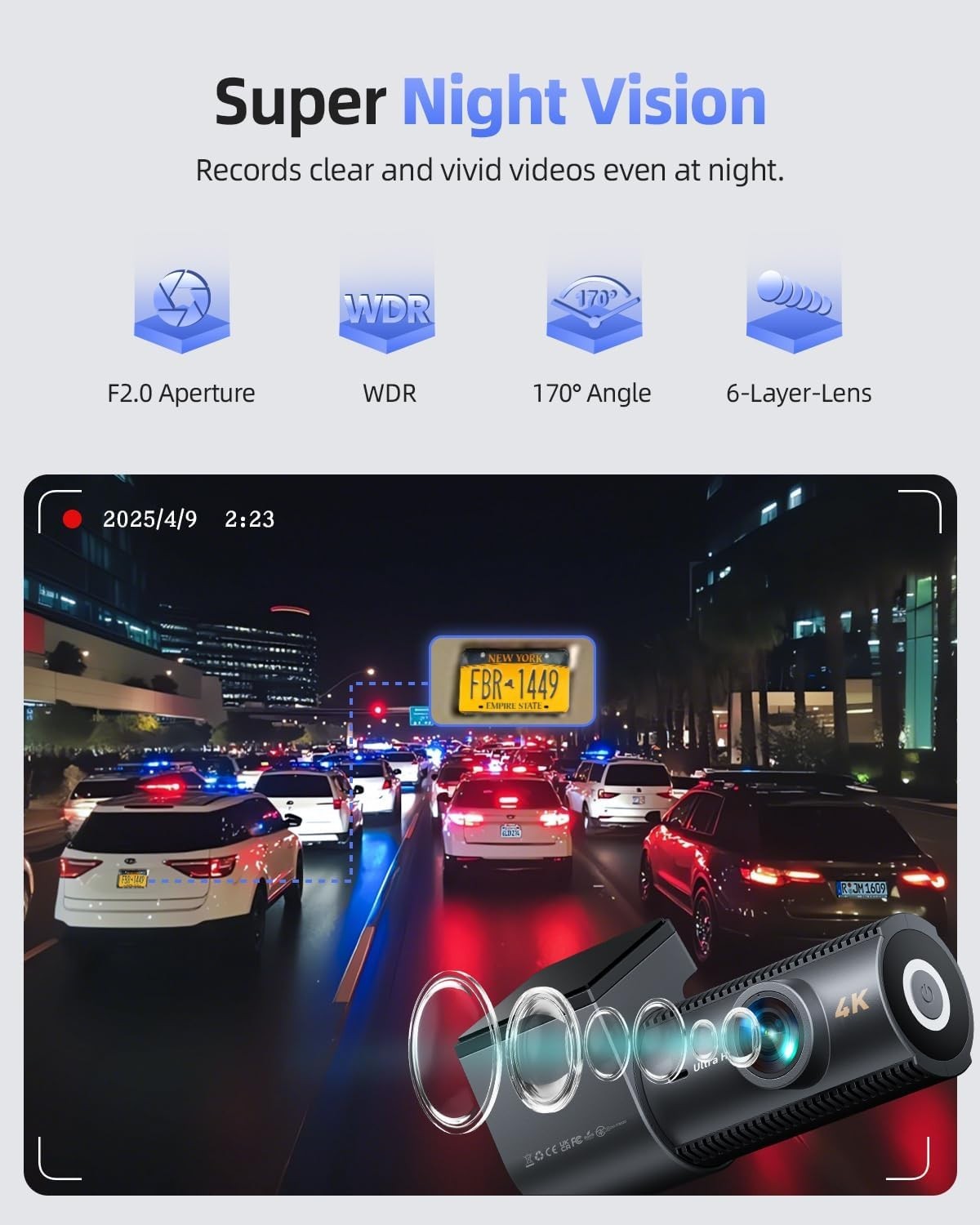 Capture Every Moment: 4K Front & 1080P Rear Dash Cam with GPS & Loop Recording