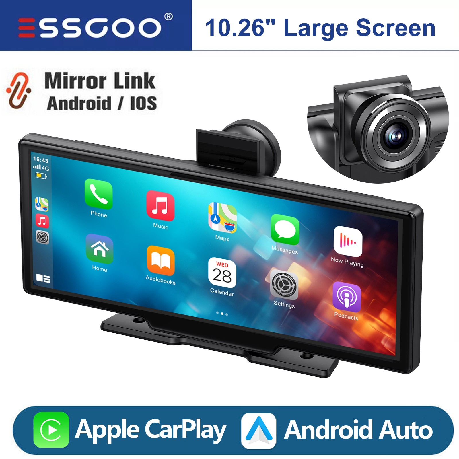 10.26″ Car Stereo Portable Wireless GPS FM Radio BT Apple CarPlay Android Auto