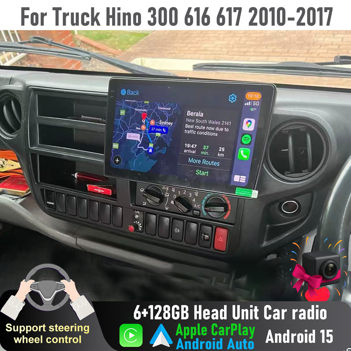 10” 24V Apple CarPlay Auto 6+128GB Head Unit Car radio For Hino 300 2010-2017