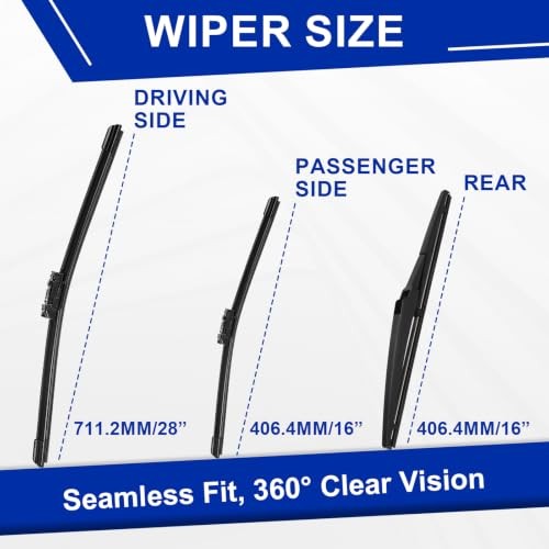 3 Windshield wipers Compatible with Toyota Prius 2016-2022 For Prius 2016-2022