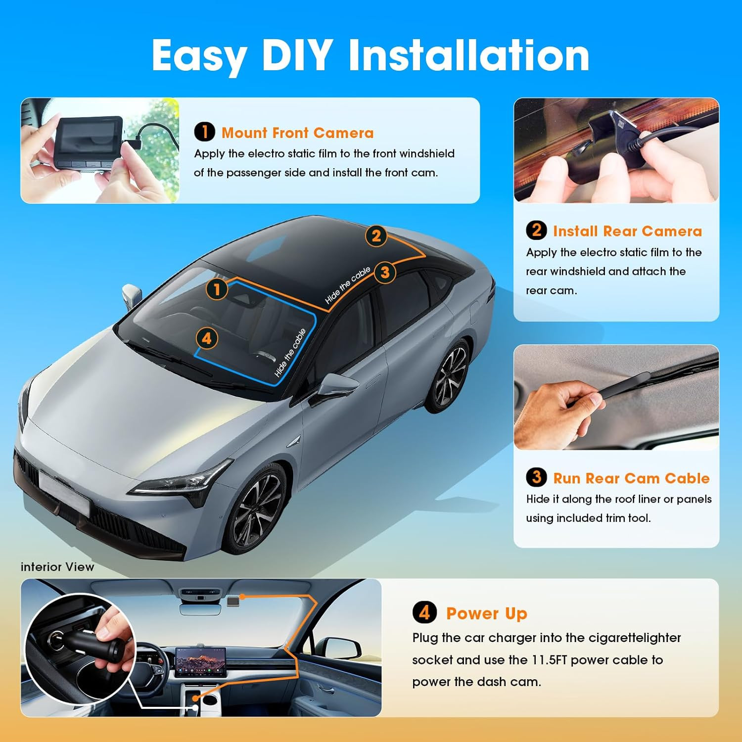 4K Dual Dash Cam with Night Vision, GPS, 32GB Storage, 5GHz WiFi, Parking Mode