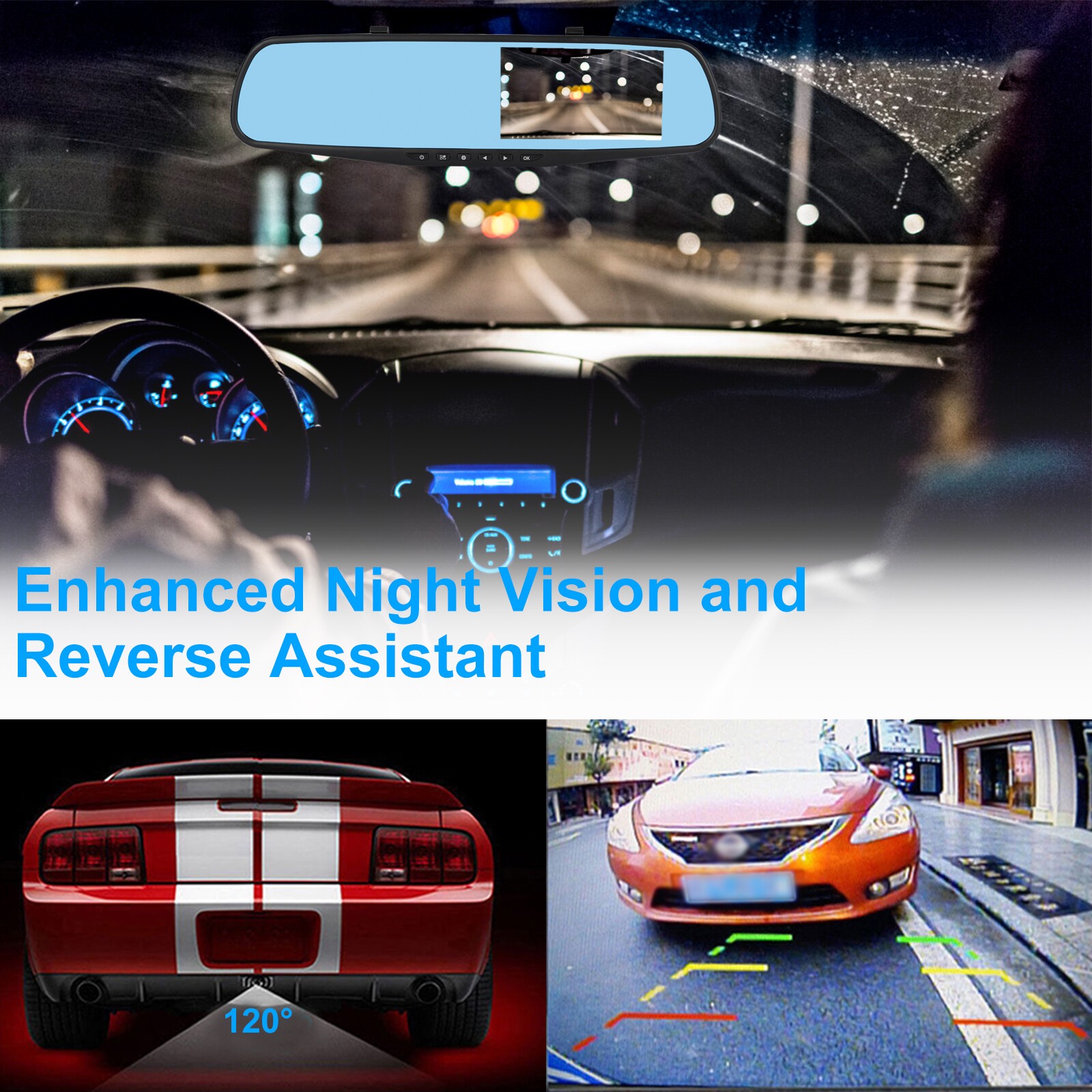 1080P HD Rearview Mirror Car DVR Dual Dash Cam Camera Front Rear Video Recorder