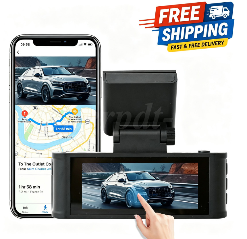 Dual Dash Camera, Front and Rear Dash Camera with 512GB SD Card, Black