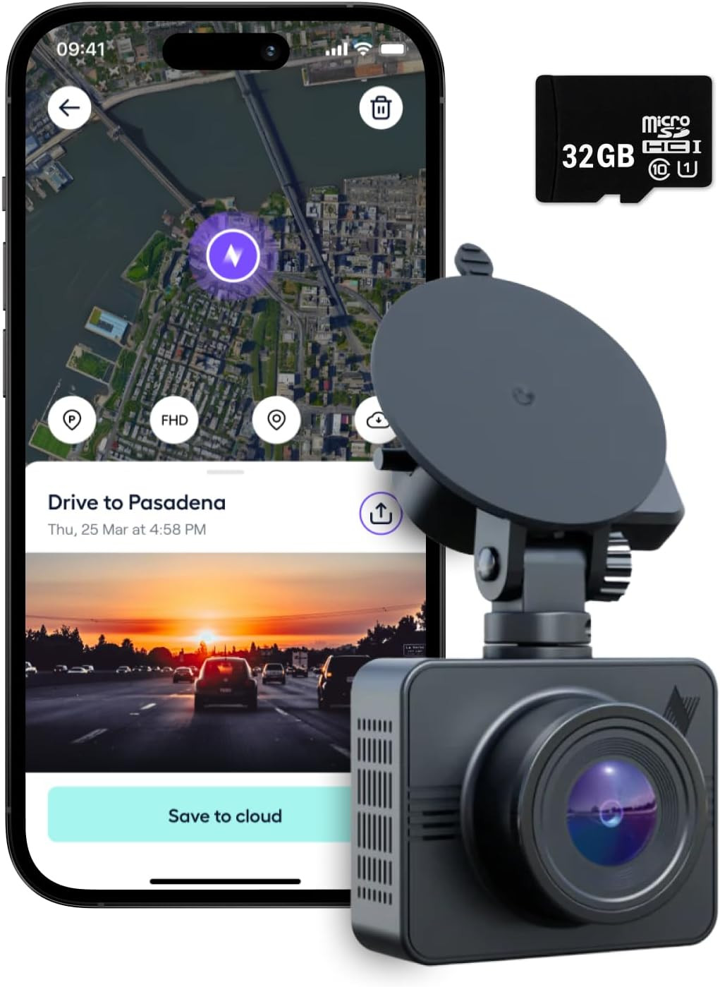 Beam GPS Dash Cam – Dash Camera for Cars with 32GB SD Card Included Unlimited Cl