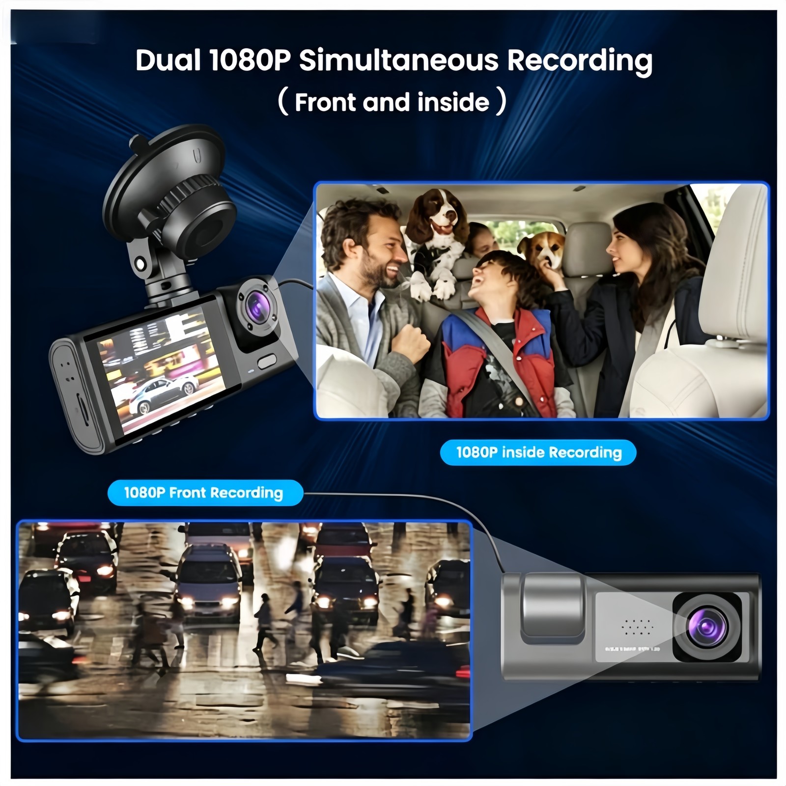 Dash Cam Car HD 1080P Front/Rear/Inside Dual Lens Video Recorder Camera G-Sensor