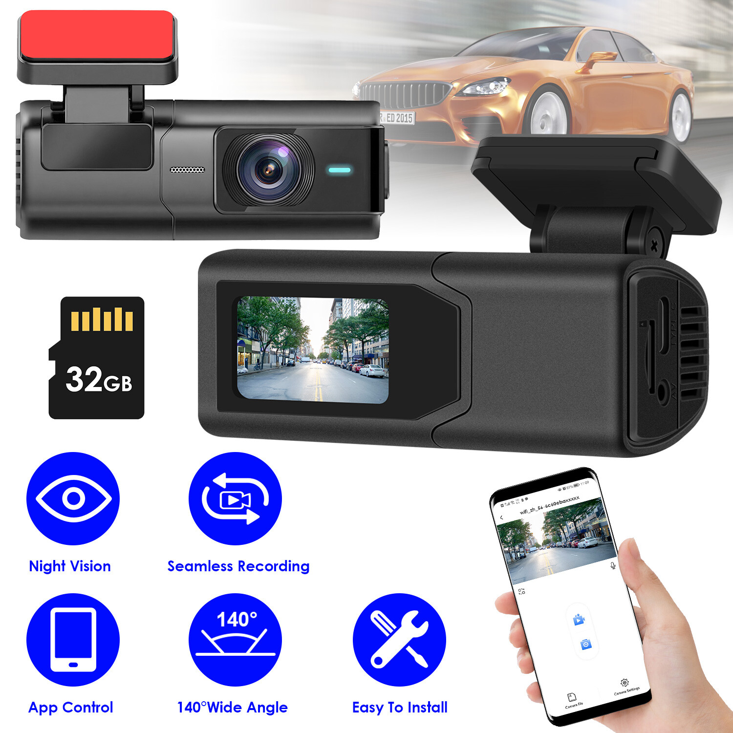 WIFI Car Dash Cam HD Video Recorder Camera Loop Recording Night Vision Camera