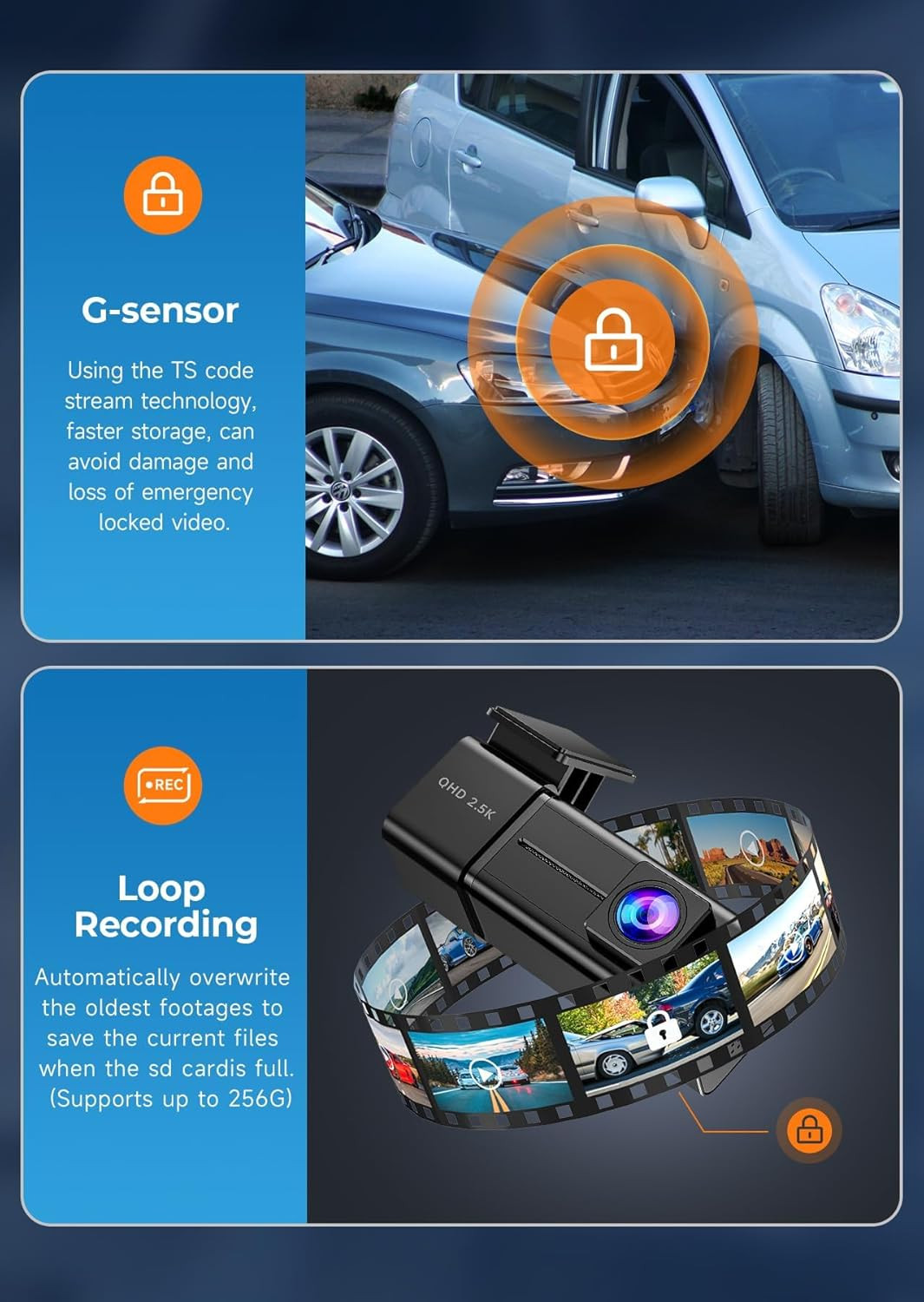Dash Cam, 2.5K WiFi Dash Camera for Cars, E-YEEGER Mini Dashcam with App, Front