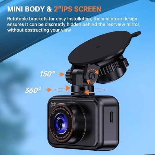 Dash Cam Front and Rear, 2.5K Dual Dash Camera for Cars, 2560P Mini Car Black